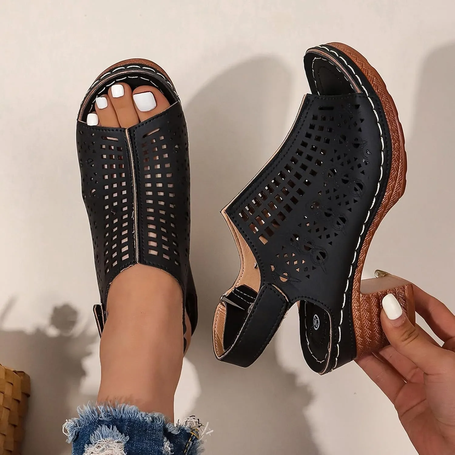 Platform Wedge Sandals Women Open Toe Ankle Strap Retro Block Heels Wedge Sandals 2024 Fashion Dress Shoes Slip on Comfortable Non Slip Sandals Summer