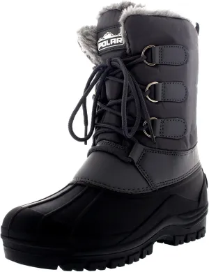 Polar Mens Muck Lace Up Short Nylon Winter Snow Rain Lace Up Casual Duck Boots