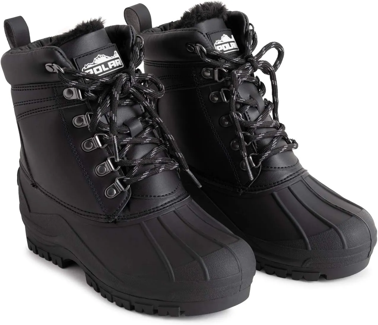 Polar Mens Muck Lace Up Short Nylon Winter Snow Rain Lace Up Casual Duck Boots