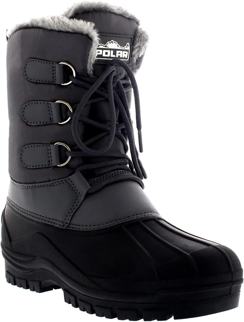 Polar Mens Muck Lace Up Short Nylon Winter Snow Rain Lace Up Casual Duck Boots