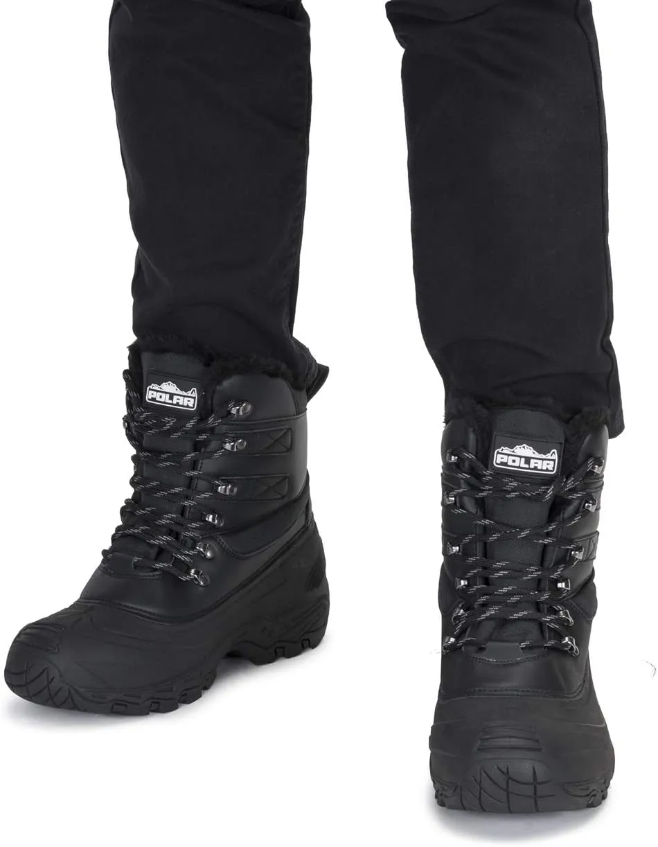 POLAR Mens Waterproof Outsole Deep Tread Fully Faux Fur Lined Winter Durable Snow Boots