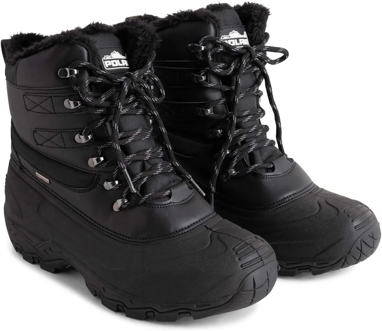 POLAR Mens Waterproof Outsole Deep Tread Fully Faux Fur Lined Winter Durable Snow Boots