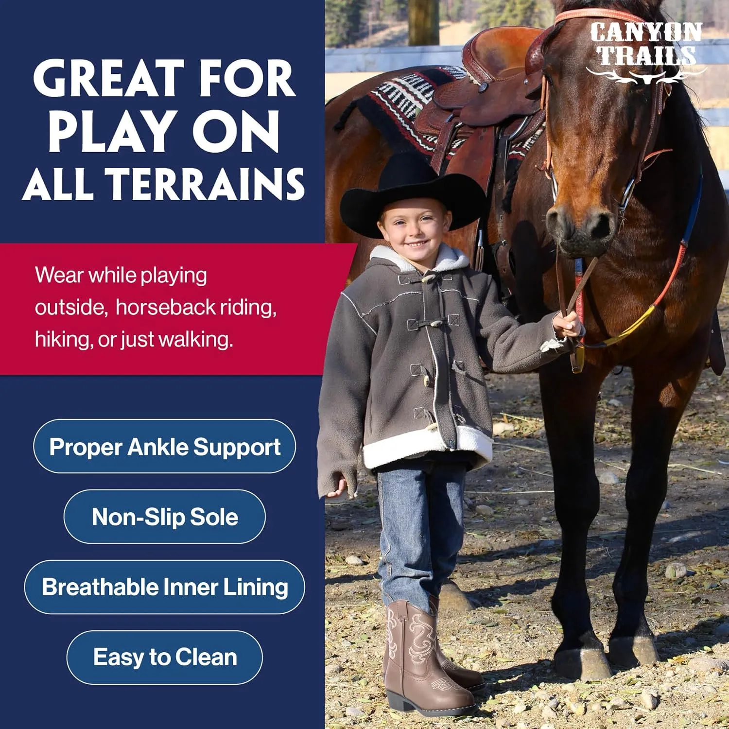 Premium Kids Cowboy Boots - Comfort Fit Toddler Cowboy Boots - Boys and Girls Cowboy Boots Durable & Stylish Western Wear for Young Riders