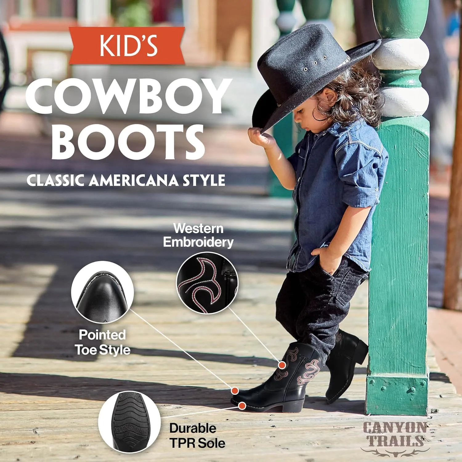 Premium Kids Cowboy Boots - Comfort Fit Toddler Cowboy Boots - Boys and Girls Cowboy Boots Durable & Stylish Western Wear for Young Riders
