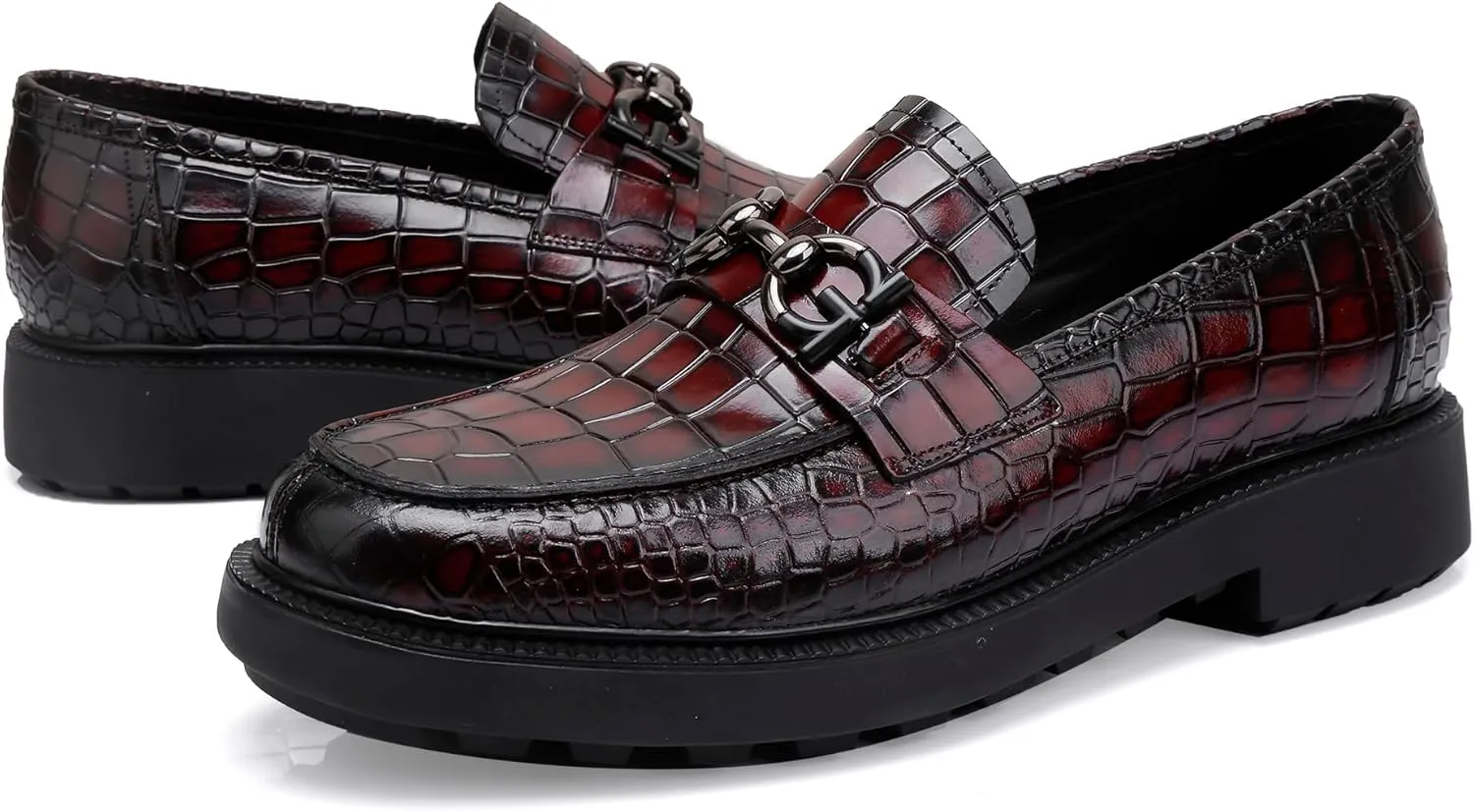 Premium Men's Dress Shoes, Classic Casual Crocodile Printed Penny Loafers with Buckle Party Wedding Shoes Slip on Dress Loafers for Men