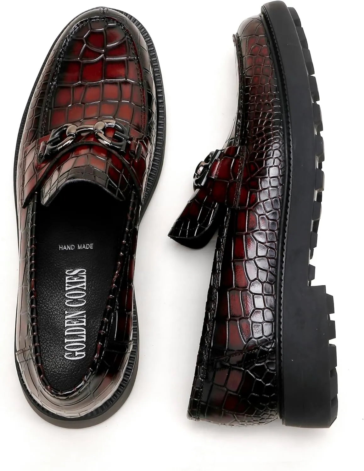 Premium Men's Dress Shoes, Classic Casual Crocodile Printed Penny Loafers with Buckle Party Wedding Shoes Slip on Dress Loafers for Men