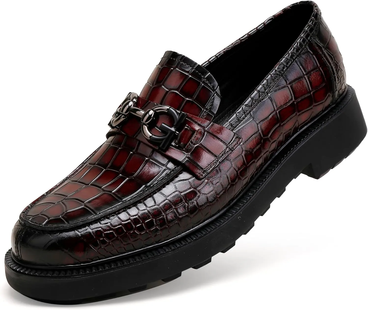 Premium Men's Dress Shoes, Classic Casual Crocodile Printed Penny Loafers with Buckle Party Wedding Shoes Slip on Dress Loafers for Men