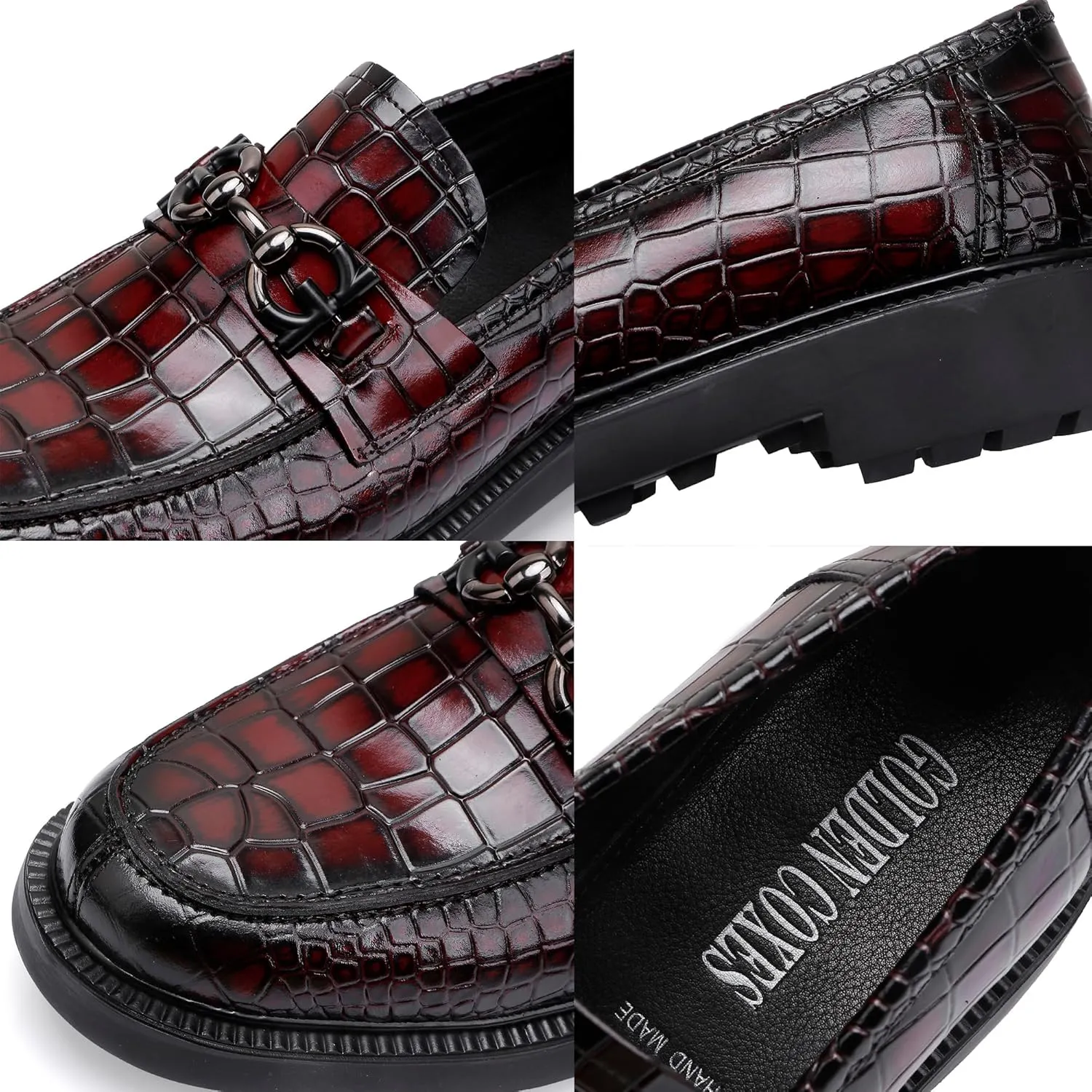 Premium Men's Dress Shoes, Classic Casual Crocodile Printed Penny Loafers with Buckle Party Wedding Shoes Slip on Dress Loafers for Men
