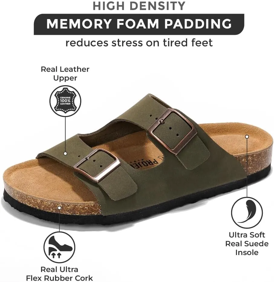 Project Cloud Genuine Leather Flat Sandals Beach Essentials Womens Sandals Memory Foam Vacation Essentials Slides for Women Footwear (Venita)