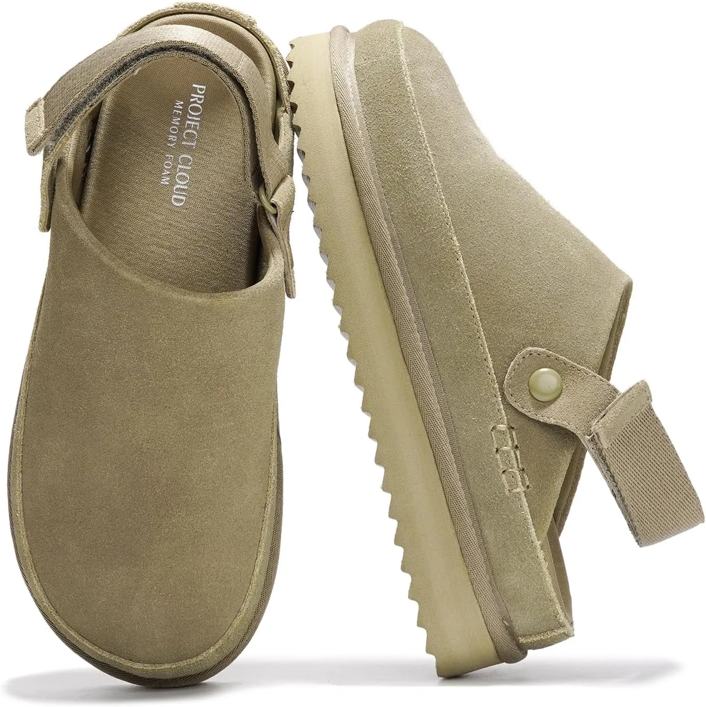 Project Cloud Genuine Suede Clogs for Women - Memory Foam Platform Clogs Womens Shoes - Nonslip Slides for Women w/Straps Lightweight Womens Clogs & Mules for Women 2024 (Goldstar, TAUP, 6)