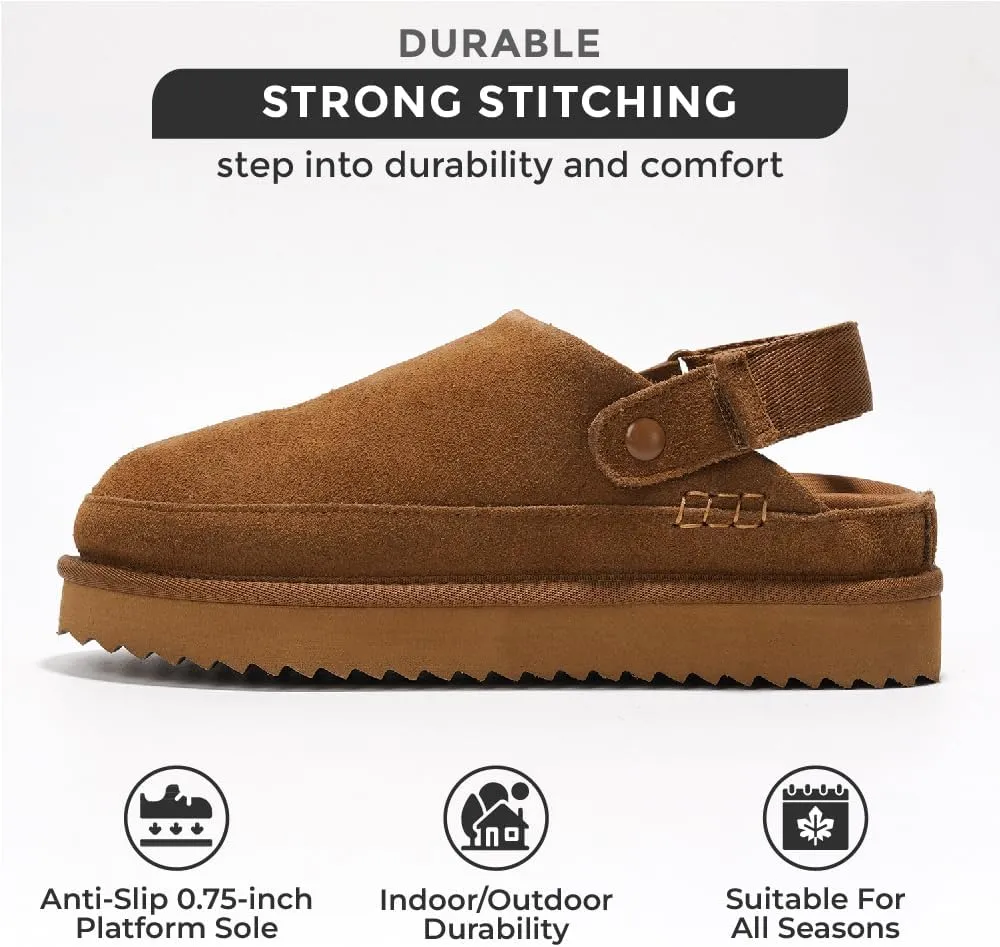 Project Cloud Genuine Suede Clogs for Women - Memory Foam Womens Clogs & Mules with Adjustable Straps - Lightweight Platform Shoes Non-Slip Slides (Goldstar)