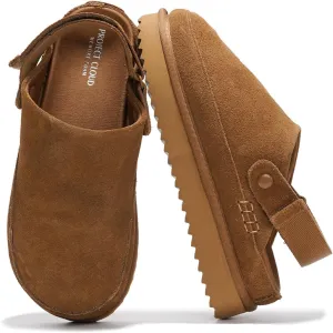 Project Cloud Genuine Suede Clogs for Women - Memory Foam Womens Clogs & Mules with Adjustable Straps - Lightweight Platform Shoes Non-Slip Slides (Goldstar)