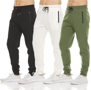 PURE CHAMP Mens 3 Pack Fleece Active Athletic Workout Jogger Sweatpants for Men with Zipper Pocket and Drawstring Size S-3XL