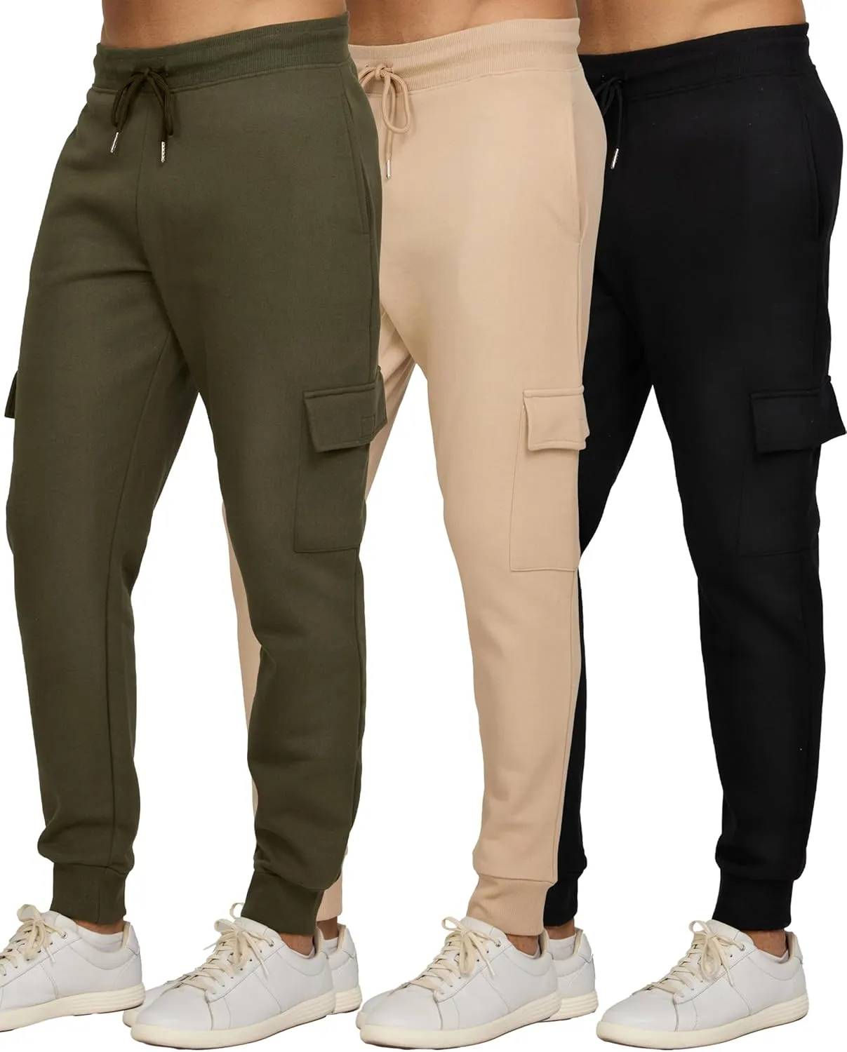 PURE CHAMP Mens 3 Pack Fleece Active Athletic Workout Jogger Sweatpants for Men with Zipper Pocket and Drawstring Size S-3XL