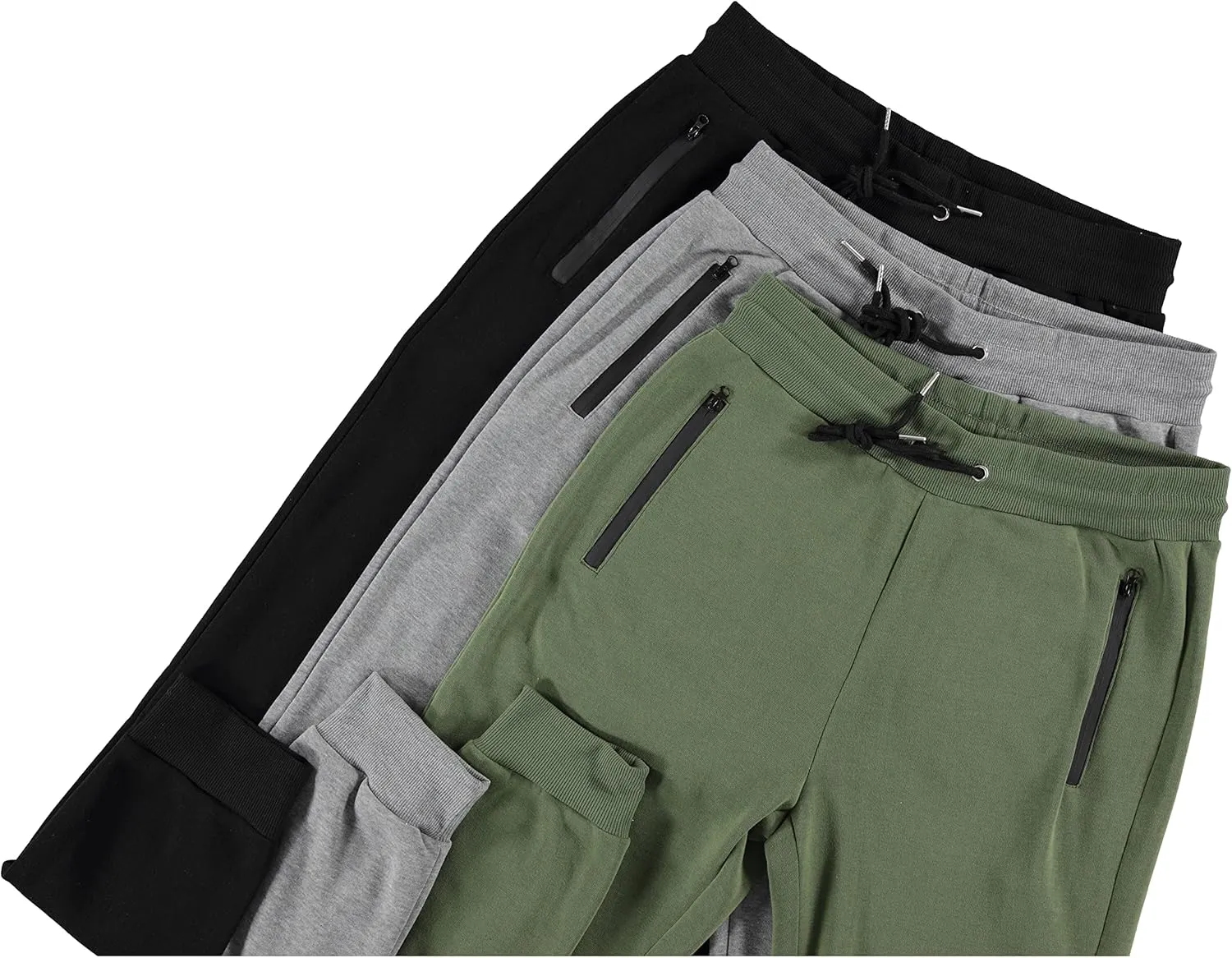 PURE CHAMP Mens 3 Pack Fleece Active Athletic Workout Jogger Sweatpants for Men with Zipper Pocket and Drawstring Size S-3XL