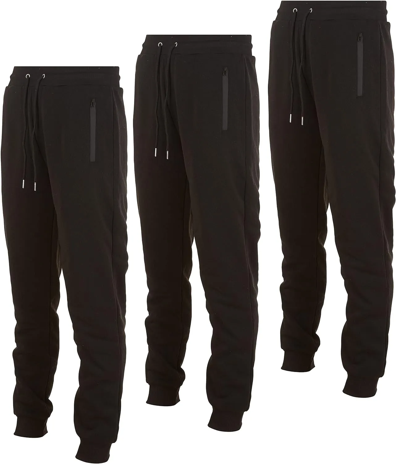 PURE CHAMP Mens 3 Pack Fleece Active Athletic Workout Jogger Sweatpants for Men with Zipper Pocket and Drawstring Size S-3XL