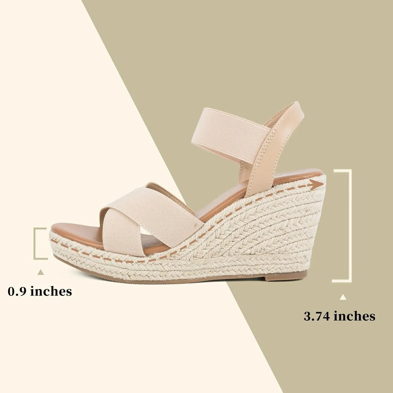 Putu Women's Espadrilles Wedge Sandals Elastic Ankle Strap Platform Sandals Open Toe Criss-cross Wedge Sandals