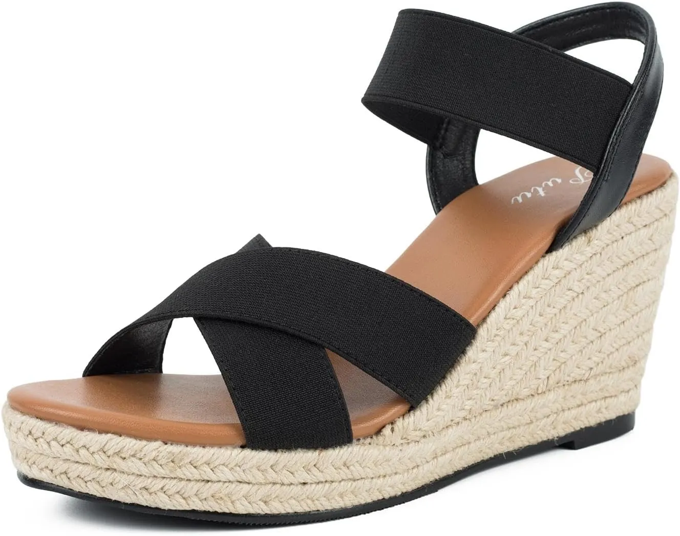 Putu Women's Espadrilles Wedge Sandals Elastic Ankle Strap Platform Sandals Open Toe Criss-cross Wedge Sandals