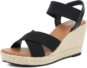 Putu Women's Espadrilles Wedge Sandals Elastic Ankle Strap Platform Sandals Open Toe Criss-cross Wedge Sandals