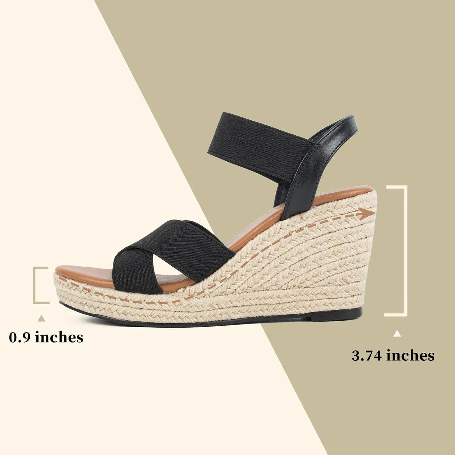 Putu Women's Espadrilles Wedge Sandals Elastic Ankle Strap Platform Sandals Open Toe Criss-cross Wedge Sandals