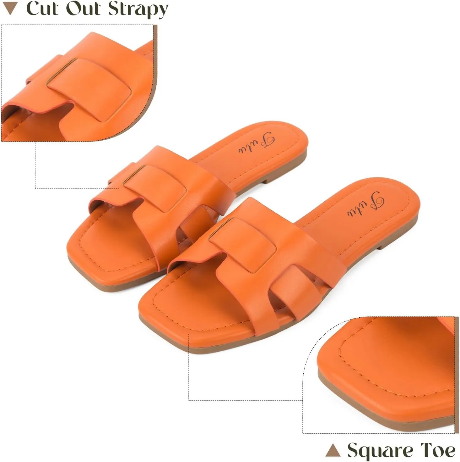 Putu Women's Flat Sandals Dressy Summer Sandals Strappy Slides with Square Open Toe