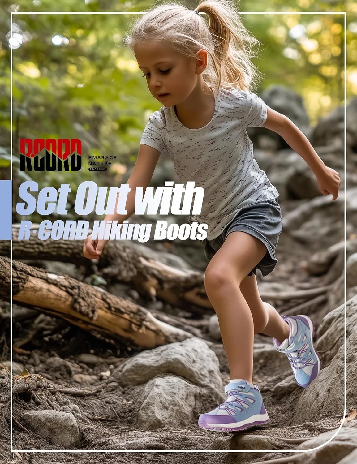 R CORD Girls Hiking Boots Waterproof Durable Kids Hiking Boots TPR Traction Hook&Loop Closure Girls Hiking Boots Anti-Skid Athletic Outdoor Boots