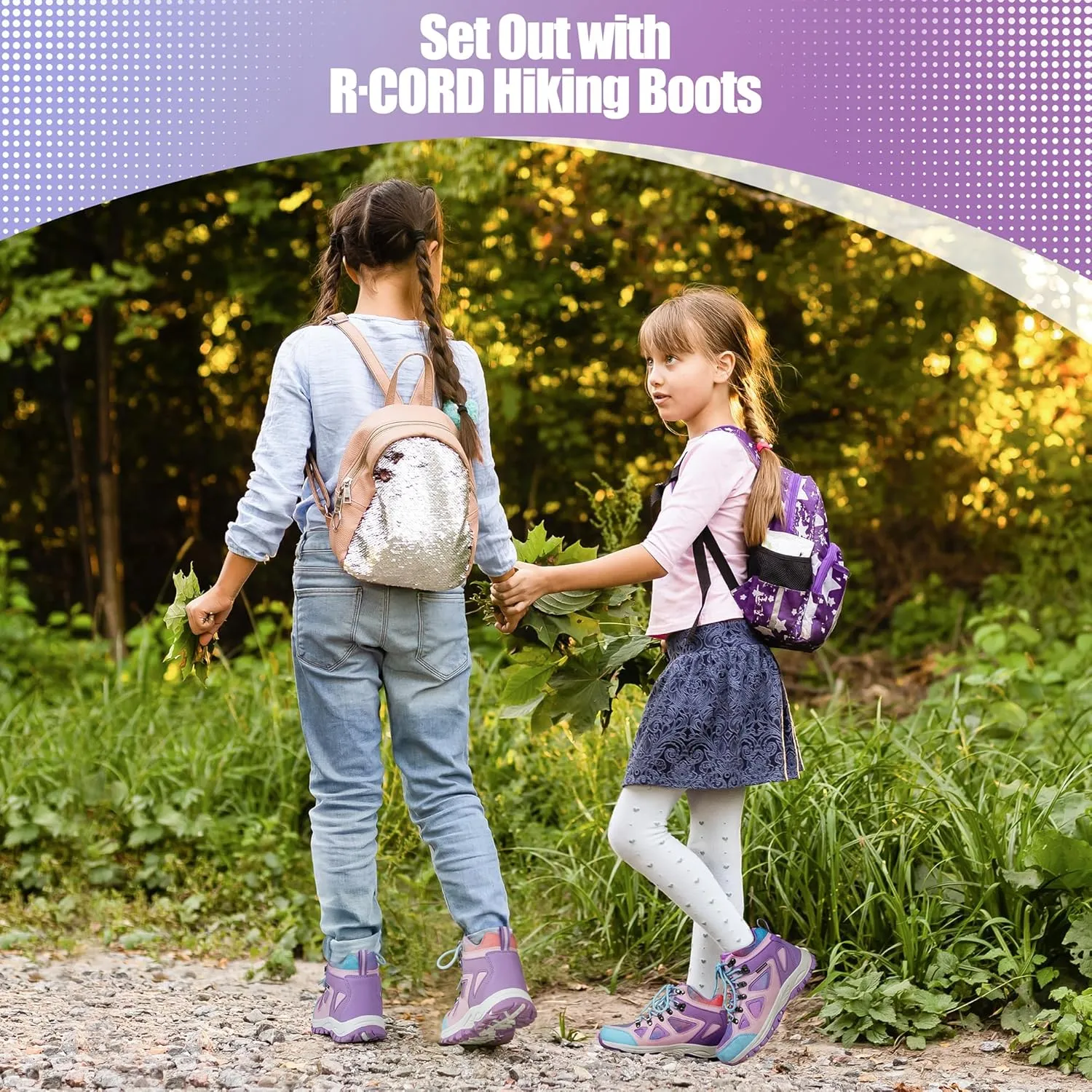 R CORD Kids Hiking Boots Girls Hiking Boots Waterproof Non-Slip for Outdoor Lace-Up Closure Durable TPR Traction Outsole Kids Hiking Shoes