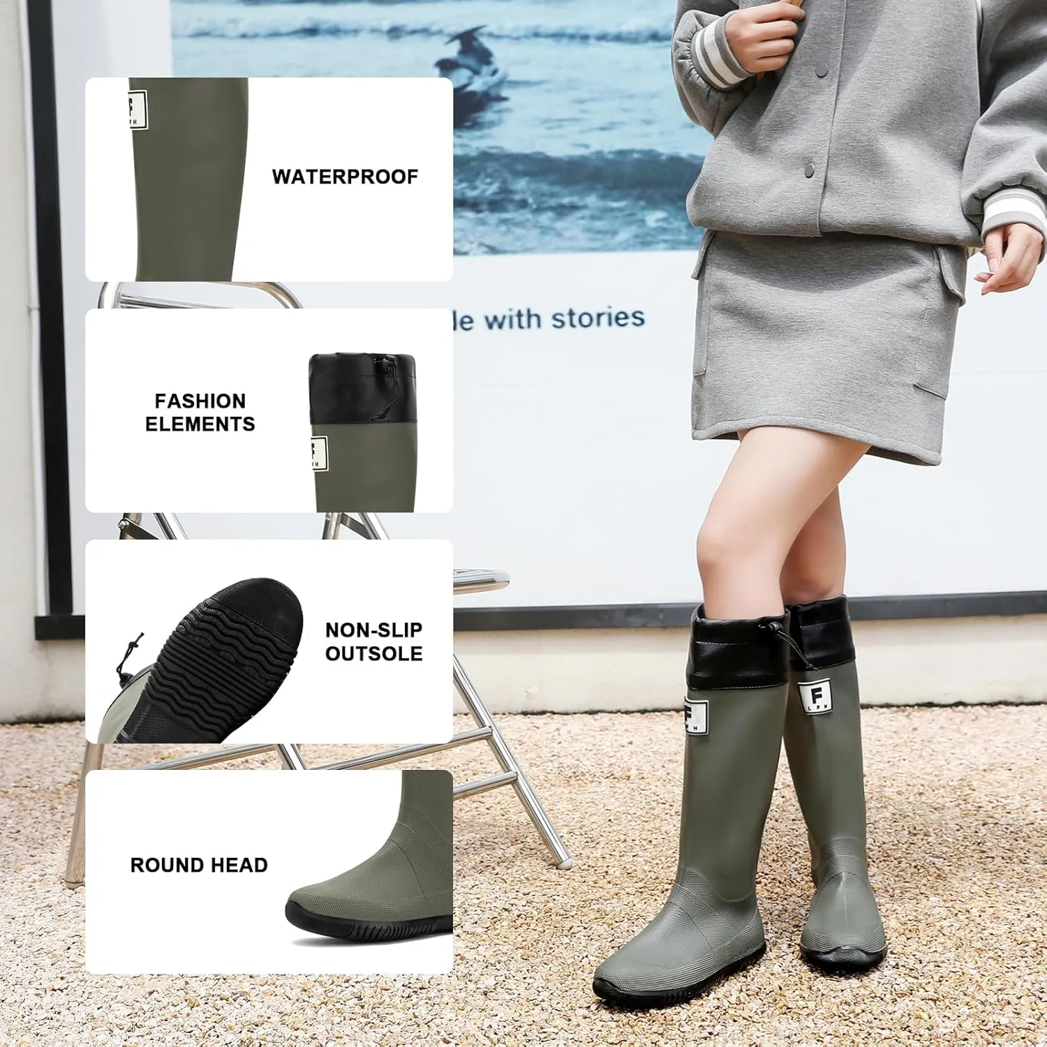 Rain Boots for Men and Women, Waterproof Rubber Boots Anti-Slip Garden Boots Durable Slip Resistant Muck Boots, Comfort Fishing Boots Knee High Work Boots for Outdoor