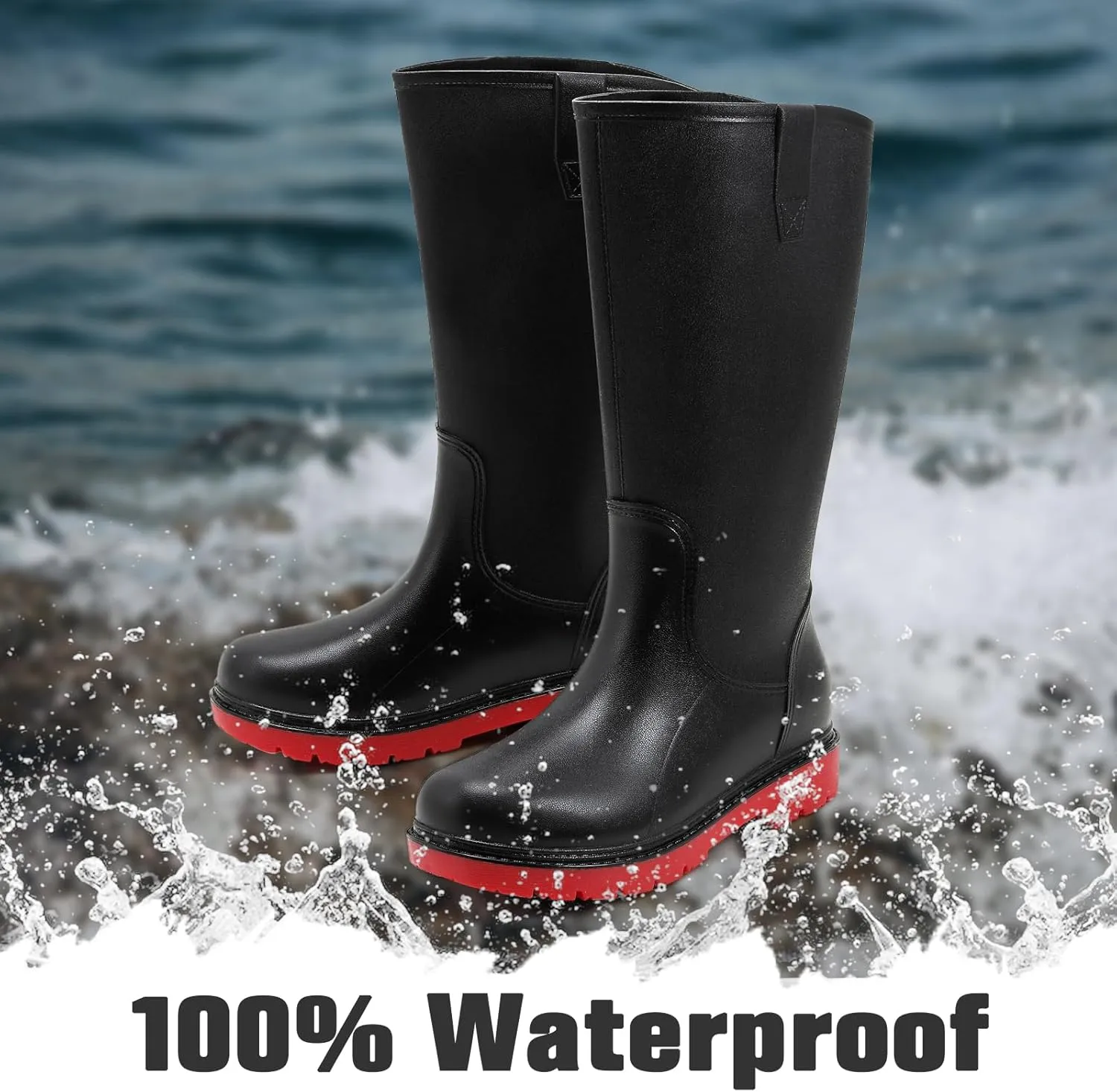 Rain Boots for Men, Comfort Waterproof Rubber Boots Mens Durable Anti-Slip Mud Garden Boots for Hunting Gardening Farming Fishing, Wide Calf Raining Shoes Outdoor Work Boots