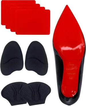 Red Bottom Shoe Sole Protector for Christian Louboutin, Heel and Metatarsal Grip Pads (Large Foot Pads 4 Pairs)