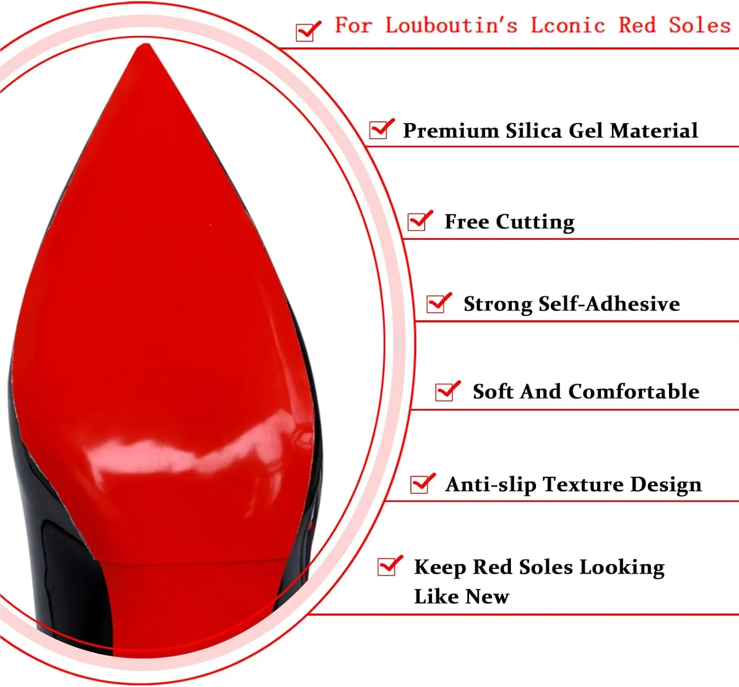 Red Bottom Shoe Sole Protector for Christian Louboutin, Heel and Metatarsal Grip Pads (Large Foot Pads 4 Pairs)