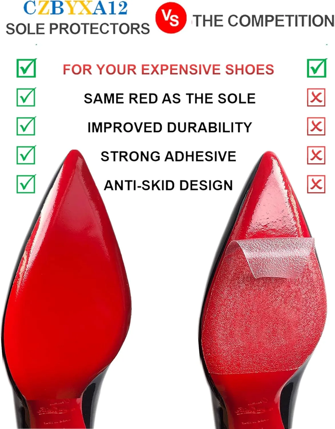 Red Bottom Shoe Sole Protector for Christian Louboutin, Heel and Metatarsal Grip Pads (Large Foot Pads 4 Pairs)