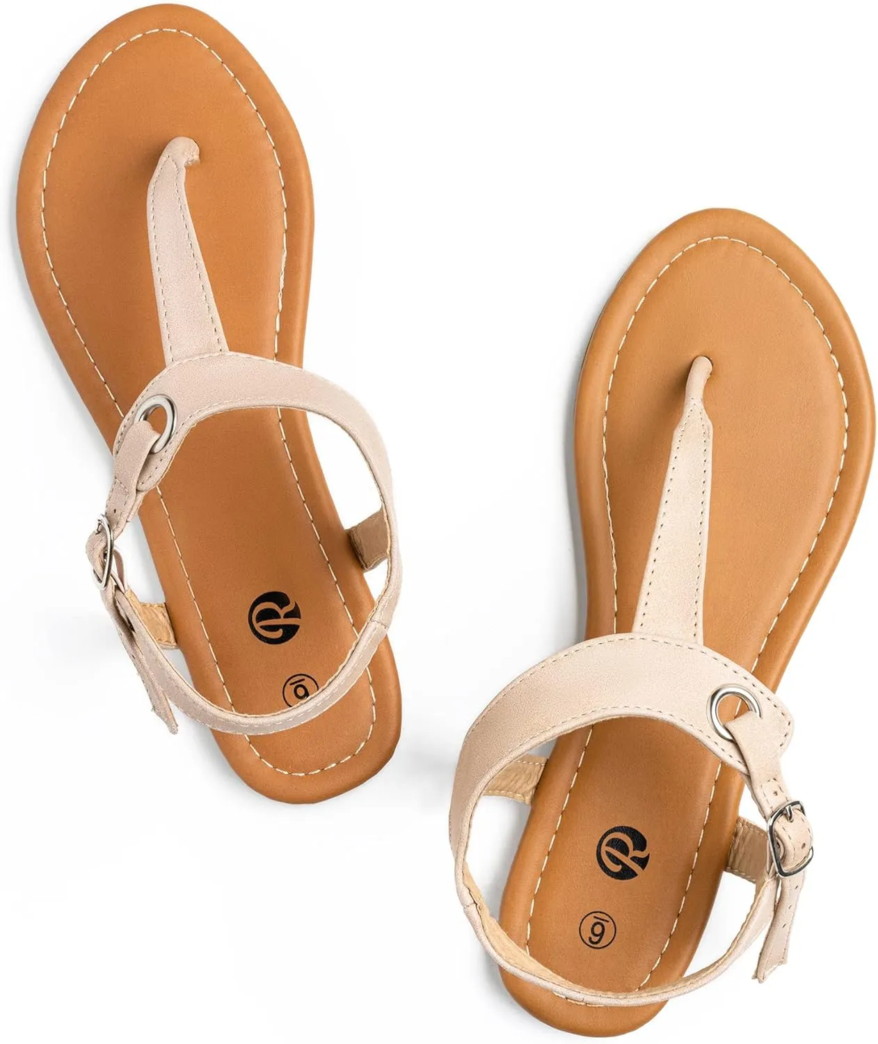 Rekayla Flat Thong Sandals with T-Strap and Adjustable Ankle Buckle for Women