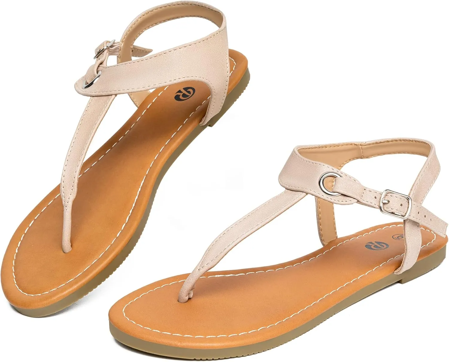 Rekayla Flat Thong Sandals with T-Strap and Adjustable Ankle Buckle for Women