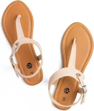 Rekayla Flat Thong Sandals with T-Strap and Adjustable Ankle Buckle for Women