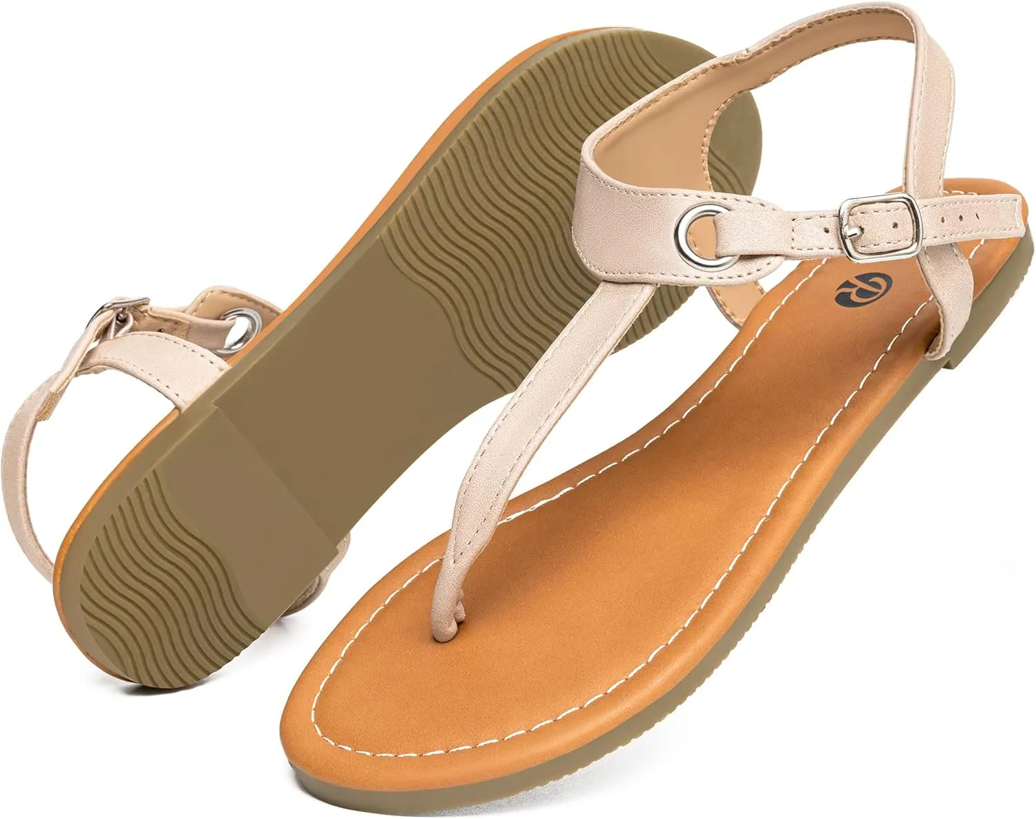 Rekayla Flat Thong Sandals with T-Strap and Adjustable Ankle Buckle for Women
