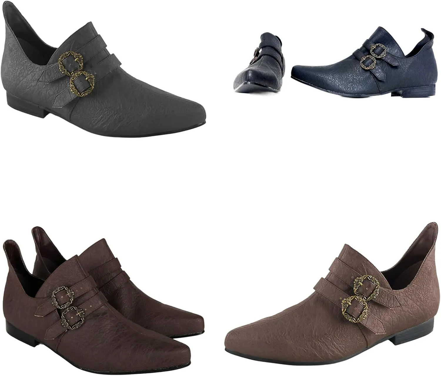 Retro Medieval Pointed Shoes Roman Viking Pirate 2 Buckle Boots Loafers Halloween Court Shoes