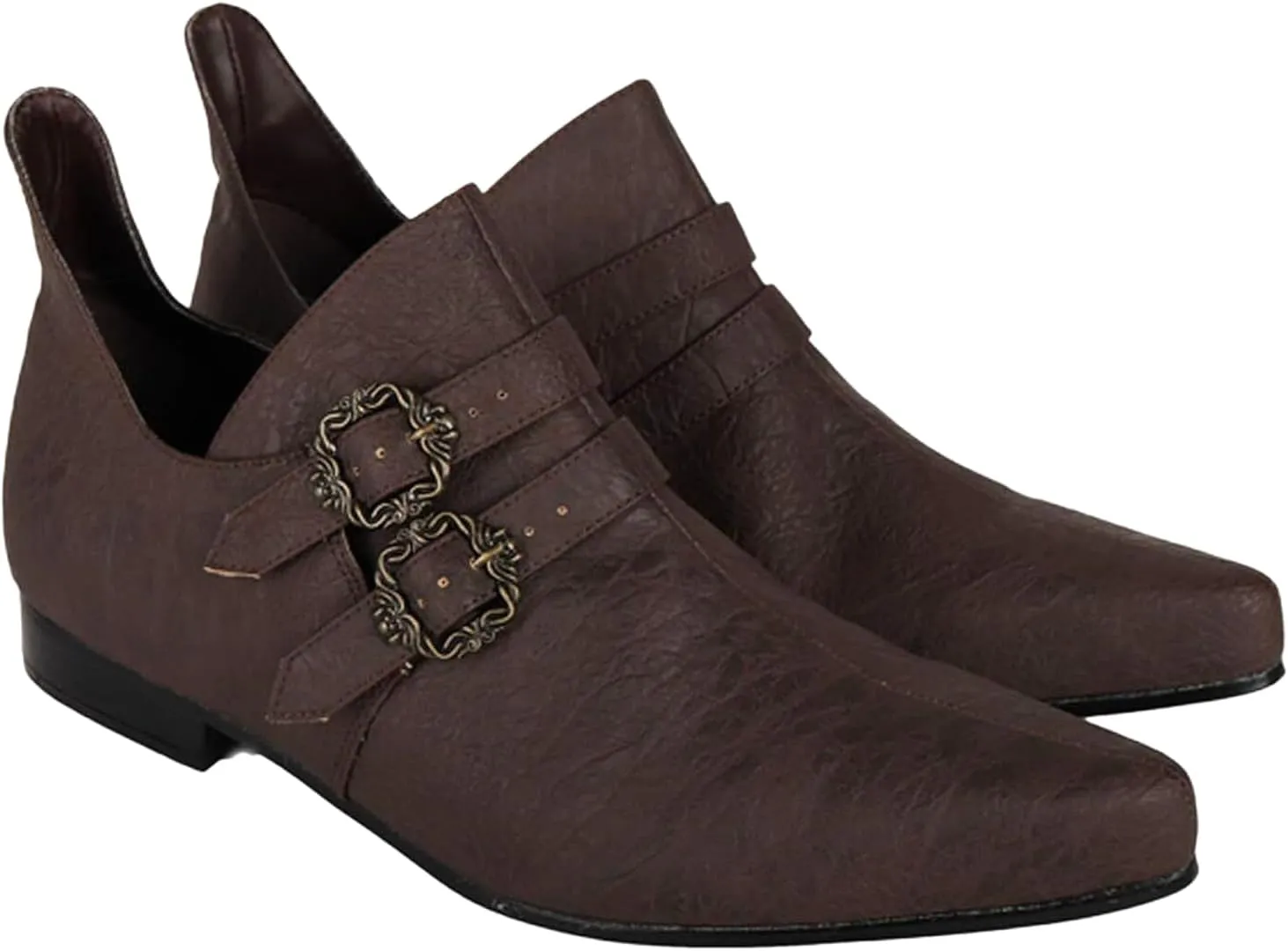Retro Medieval Pointed Shoes Roman Viking Pirate 2 Buckle Boots Loafers Halloween Court Shoes