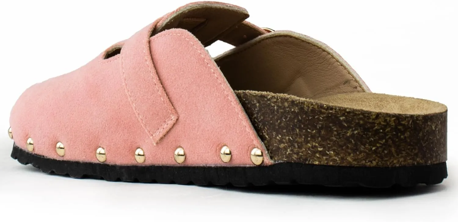 RF ROOM OF FASHION Women's Soft Faux Suede Footbed Cork Clog Antislip Slippers Buckle Mules House Sandals Potato Shoes