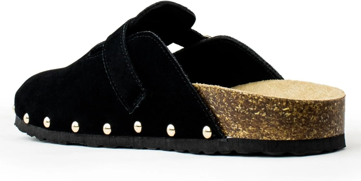 RF ROOM OF FASHION Women's Soft Faux Suede Footbed Cork Clog Antislip Slippers Buckle Mules House Sandals Potato Shoes