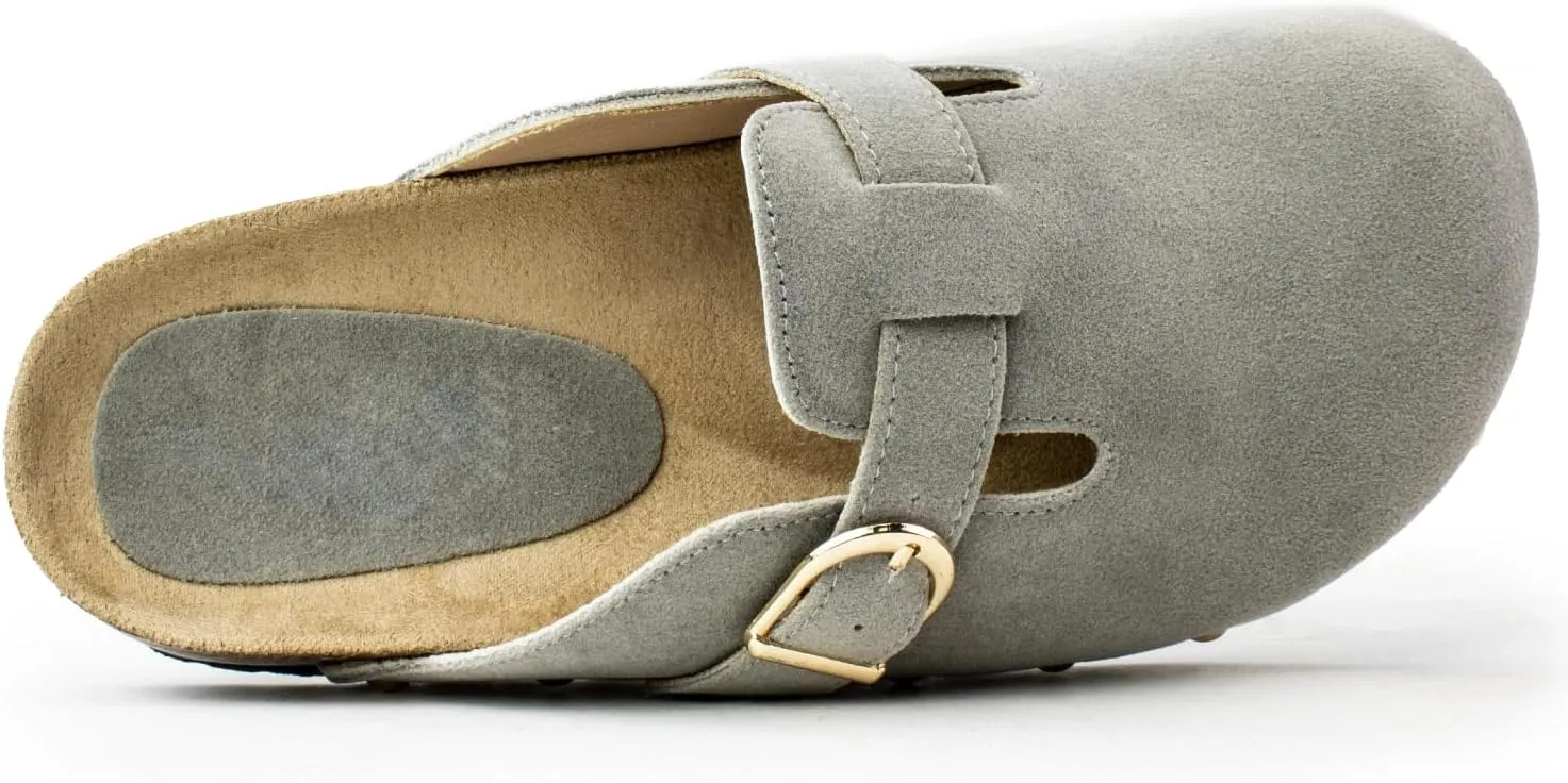 RF ROOM OF FASHION Women's Soft Faux Suede Footbed Cork Clog Antislip Slippers Buckle Mules House Sandals Potato Shoes