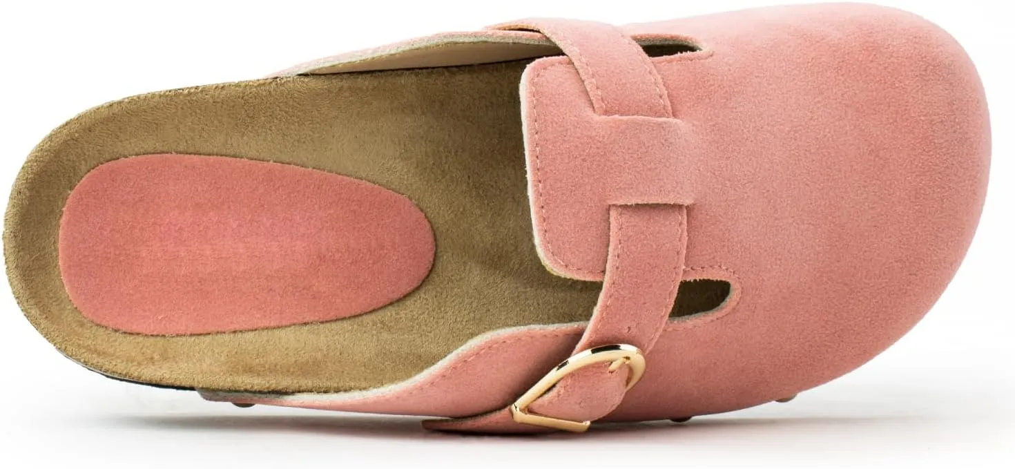 RF ROOM OF FASHION Women's Soft Faux Suede Footbed Cork Clog Antislip Slippers Buckle Mules House Sandals Potato Shoes