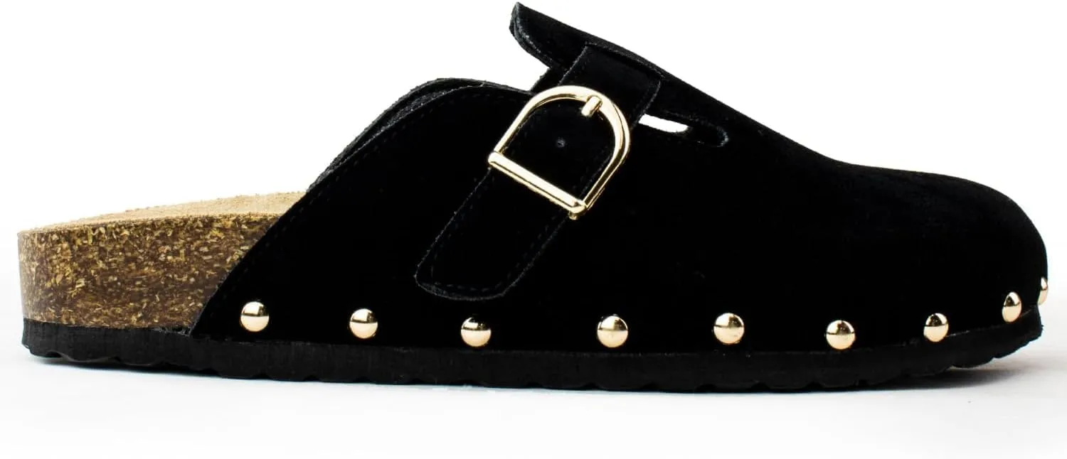 RF ROOM OF FASHION Women's Soft Faux Suede Footbed Cork Clog Antislip Slippers Buckle Mules House Sandals Potato Shoes