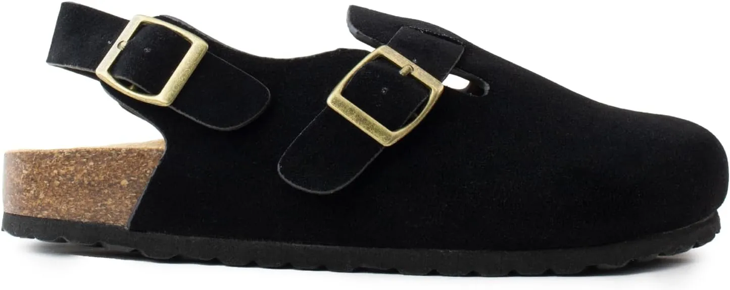 RF ROOM OF FASHION Women's Soft Faux Suede Footbed Cork Clog Antislip Slippers Buckle Mules House Sandals Potato Shoes