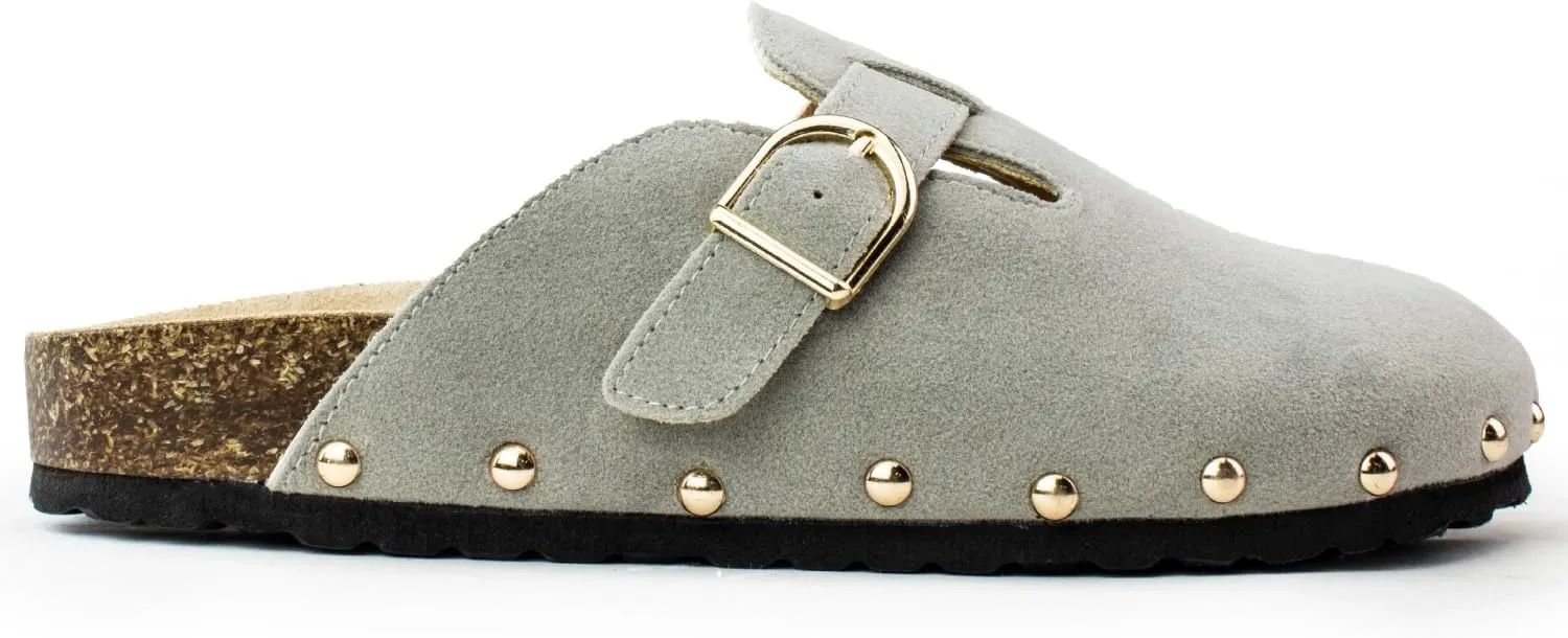 RF ROOM OF FASHION Women's Soft Faux Suede Footbed Cork Clog Antislip Slippers Buckle Mules House Sandals Potato Shoes