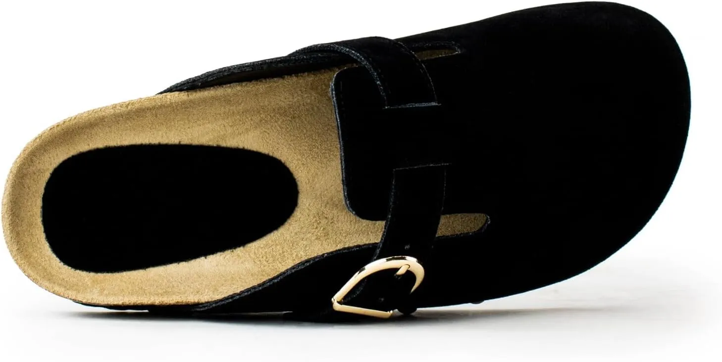 RF ROOM OF FASHION Women's Soft Faux Suede Footbed Cork Clog Antislip Slippers Buckle Mules House Sandals Potato Shoes