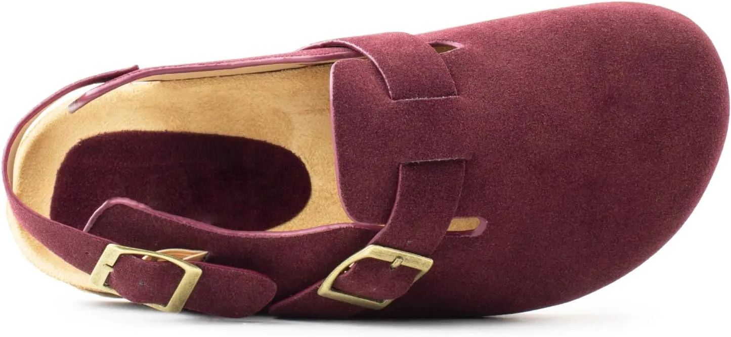 RF ROOM OF FASHION Women's Soft Faux Suede Footbed Cork Clog Antislip Slippers Buckle Mules House Sandals Potato Shoes