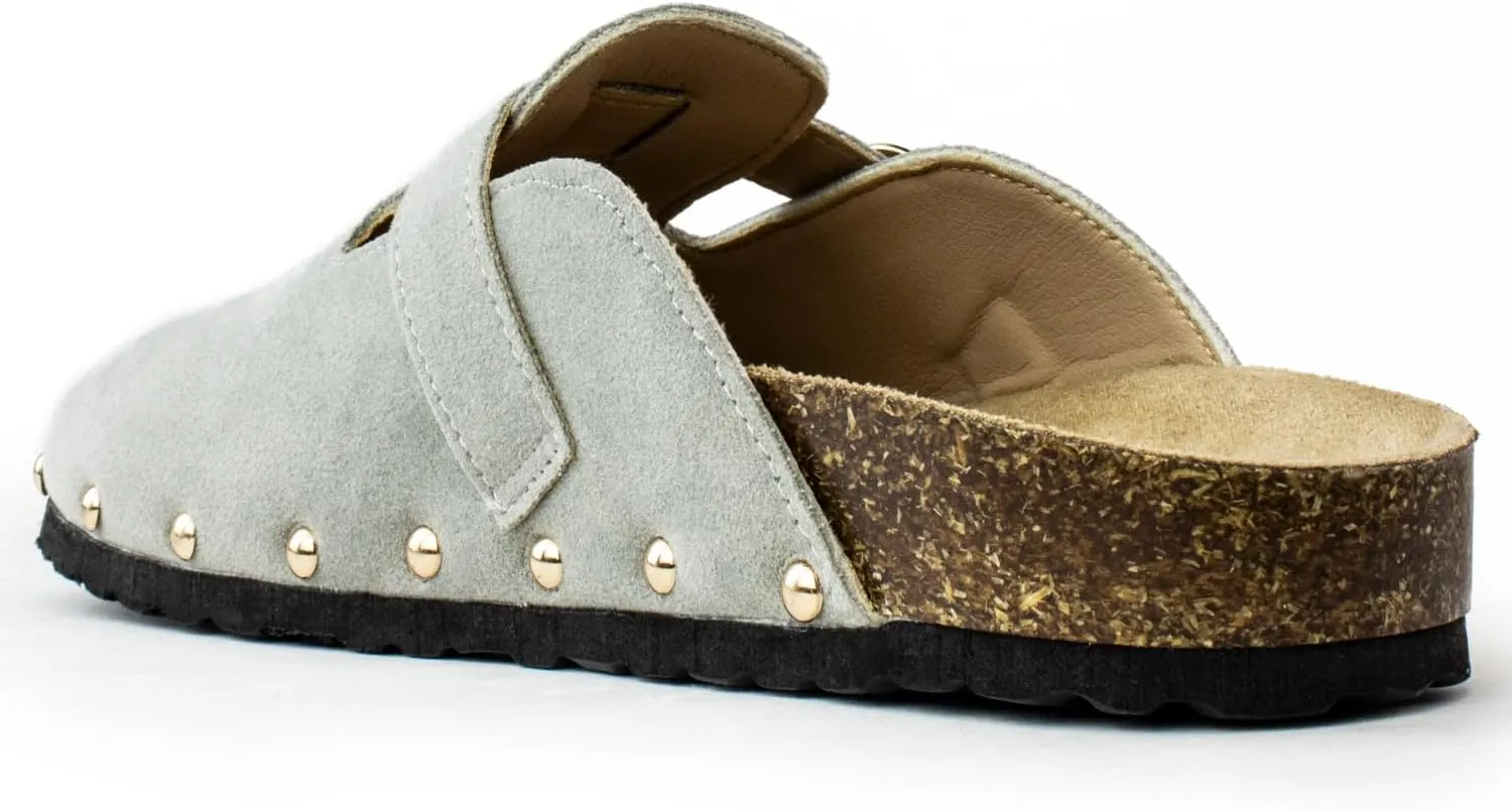 RF ROOM OF FASHION Women's Soft Faux Suede Footbed Cork Clog Antislip Slippers Buckle Mules House Sandals Potato Shoes