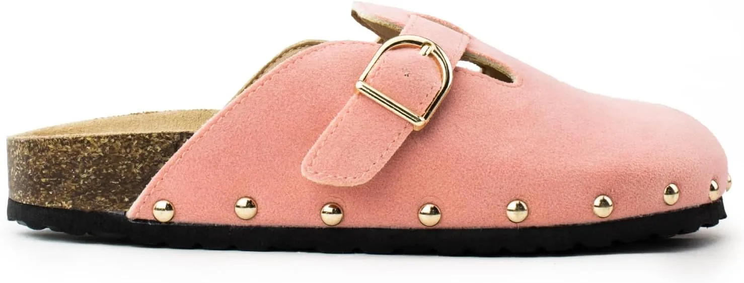 RF ROOM OF FASHION Women's Soft Faux Suede Footbed Cork Clog Antislip Slippers Buckle Mules House Sandals Potato Shoes