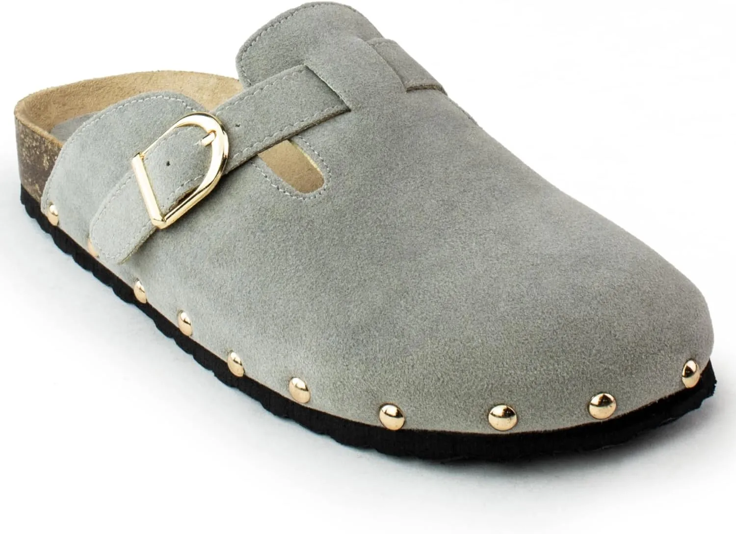 RF ROOM OF FASHION Women's Soft Faux Suede Footbed Cork Clog Antislip Slippers Buckle Mules House Sandals Potato Shoes